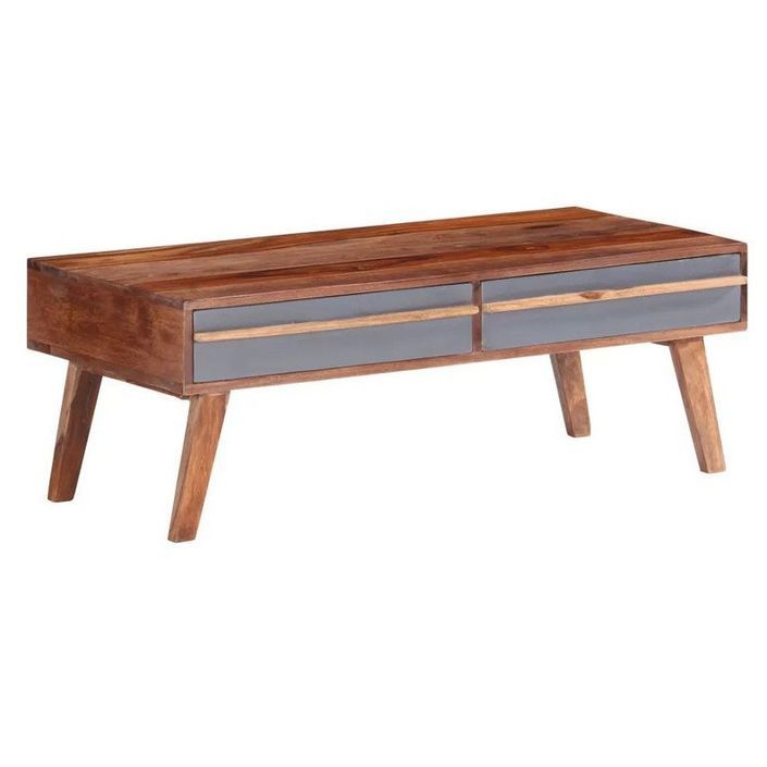 Table basse 2 tiroirs bois massif foncé Kinley 110 cm - Photo n°1