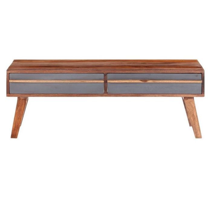 Table basse 2 tiroirs bois massif foncé Kinley 110 cm - Photo n°3