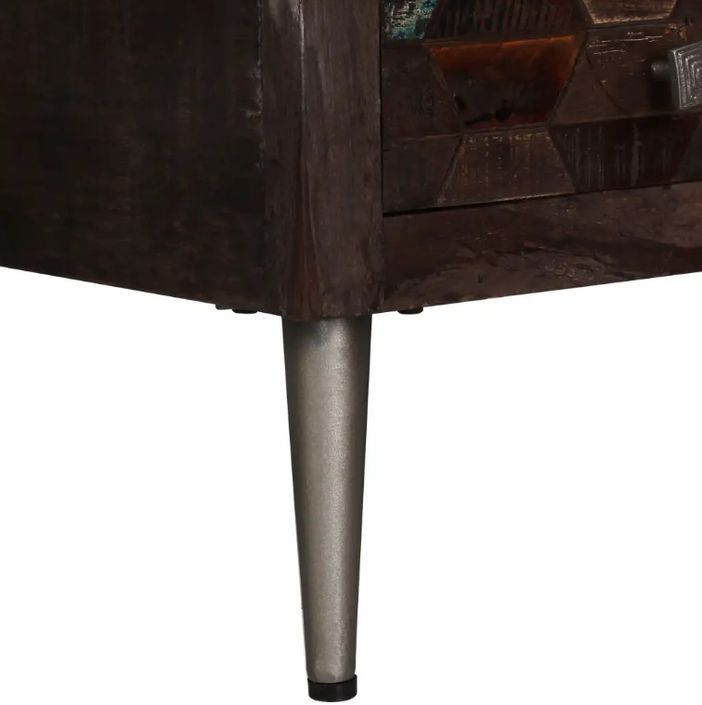 Table basse 2 tiroirs bois massif recyclé foncé et pieds métal gris Claireauta - Photo n°6