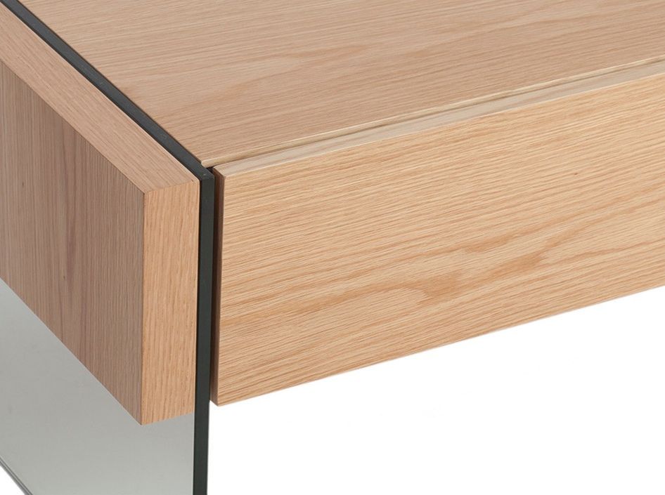 Table basse 2 tiroirs bois plaqué Chêne et cotés verre trempé Zinka - Photo n°5