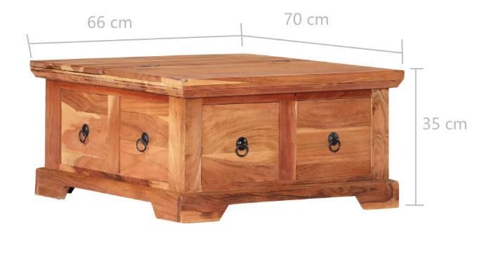 Table basse 2 tiroirs et plateau ouvrant acacia massif clair Sokina - Photo n°7