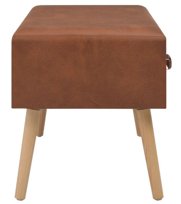 Table basse 2 tiroirs simili cuir marron et pieds pinède clair First - Photo n°5