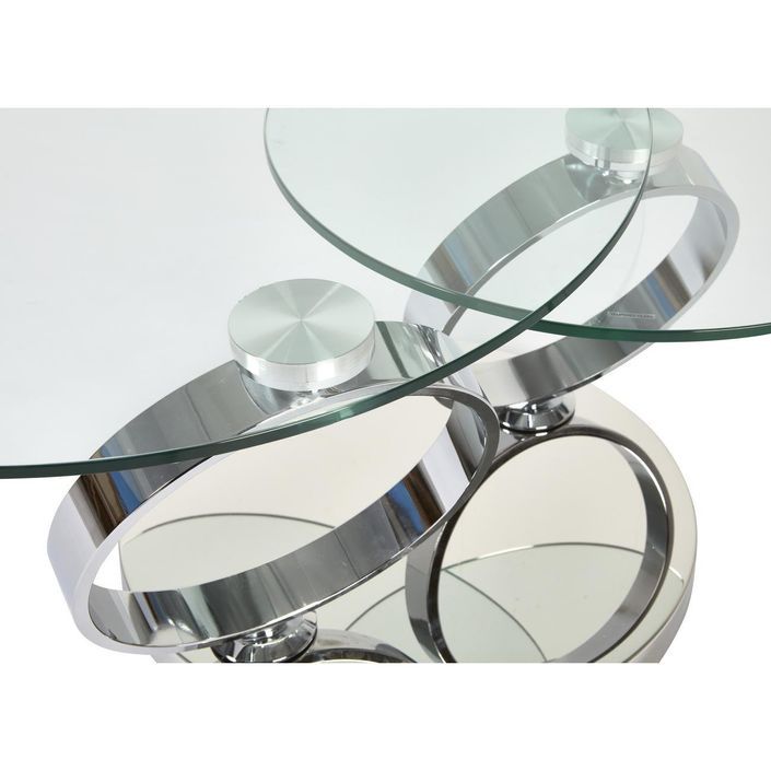 Table basse ronde acier chromé et plateaux pivotant verre trempé Sezar - Photo n°6