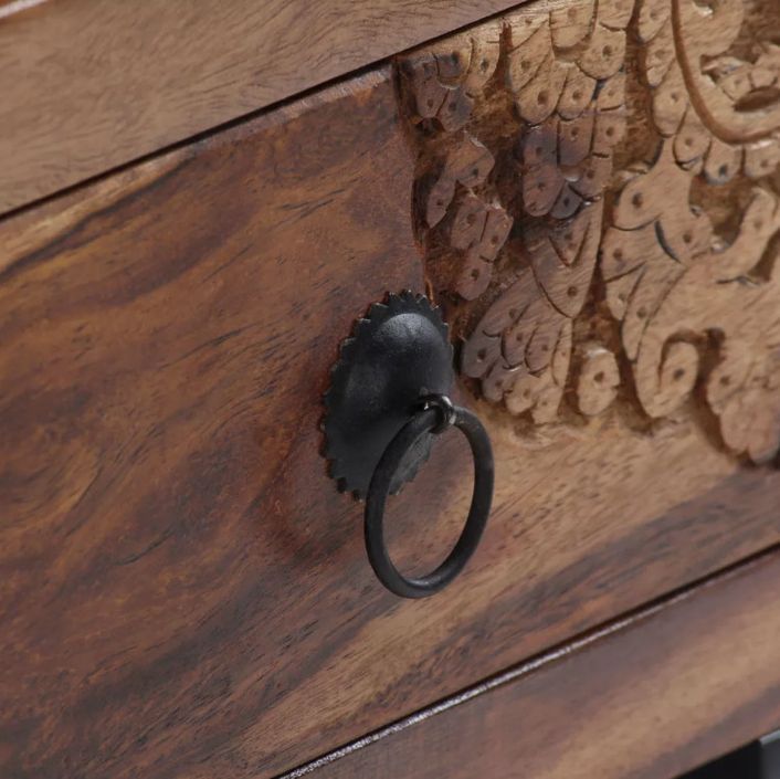 Table basse 3 tiroirs sesham massif foncé et métal noir Elane - Photo n°7