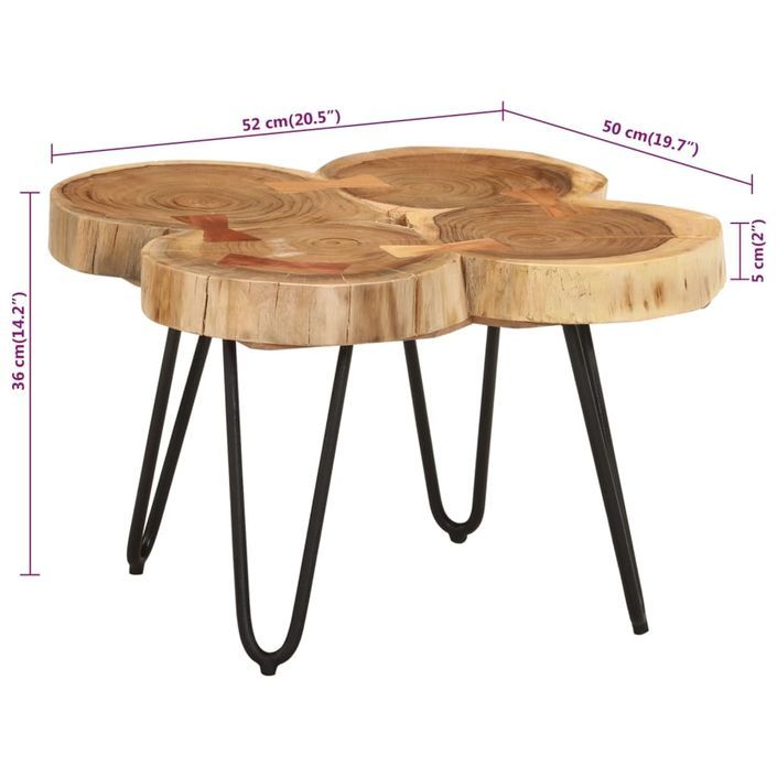 Table basse 36 cm 4 troncs bois d'acacia massif - Photo n°6