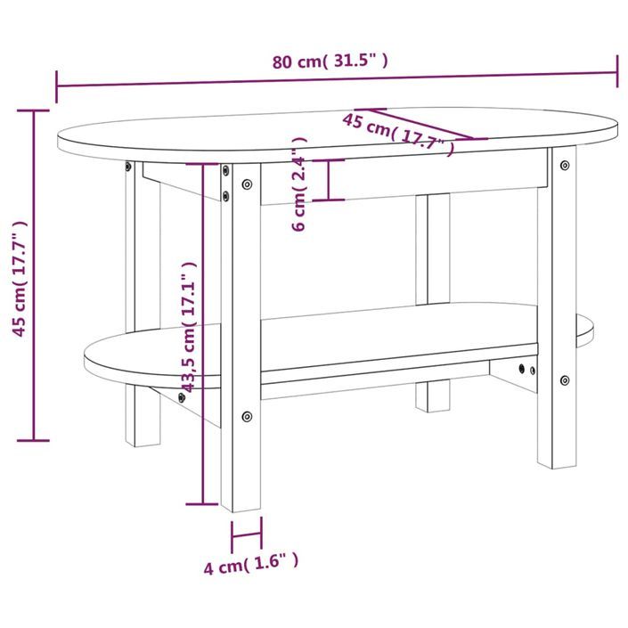 Table basse 80x45x45 cm Bois massif de pin - Photo n°8