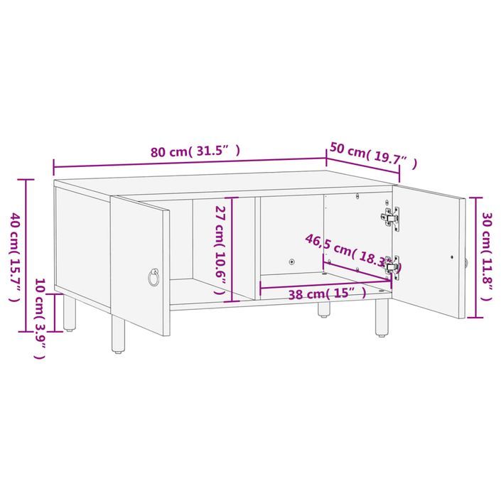 Table basse 80x50x40 cm bois de manguier massif - Photo n°12