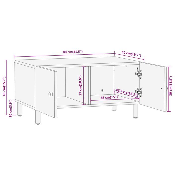 Table basse 80x50x40 cm bois de manguier massif - Photo n°10