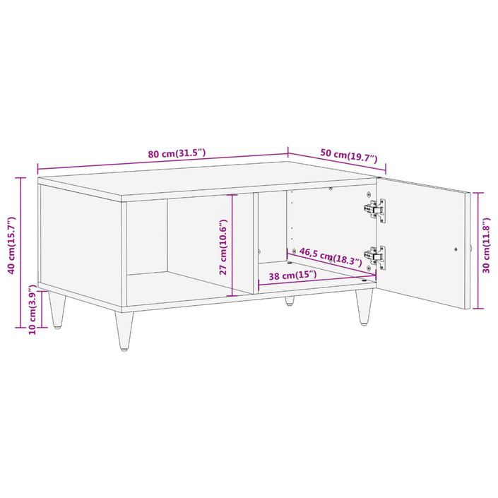 Table basse 80x50x40 cm bois de manguier massif - Photo n°11