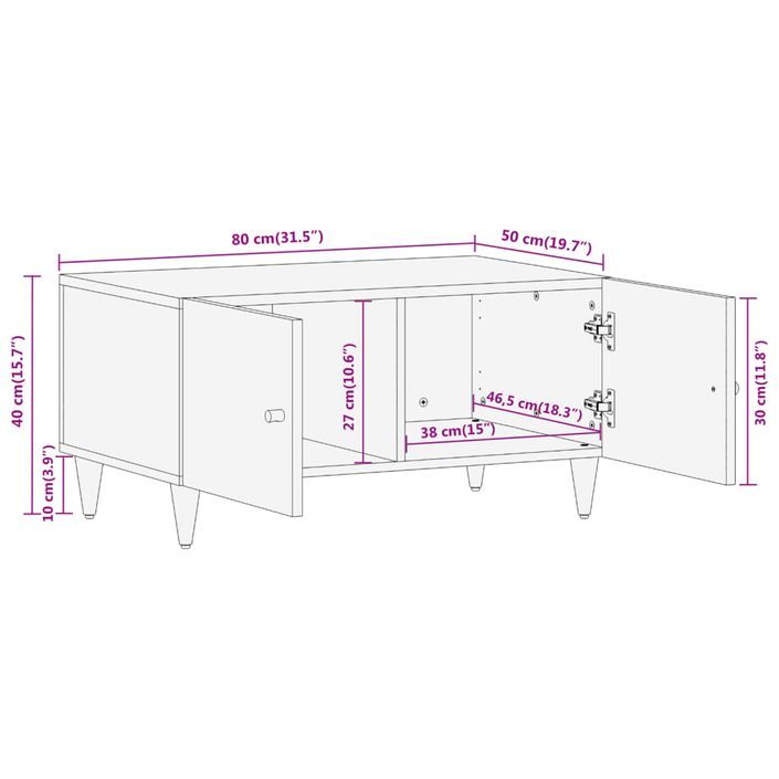 Table basse 80x50x40 cm bois de manguier massif - Photo n°10