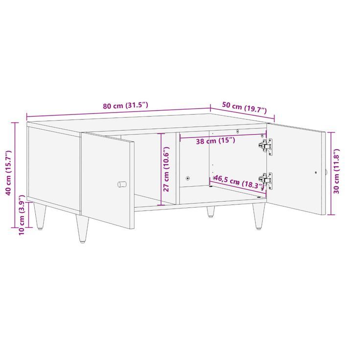 Table basse 80x50x40 cm bois de manguier massif - Photo n°11