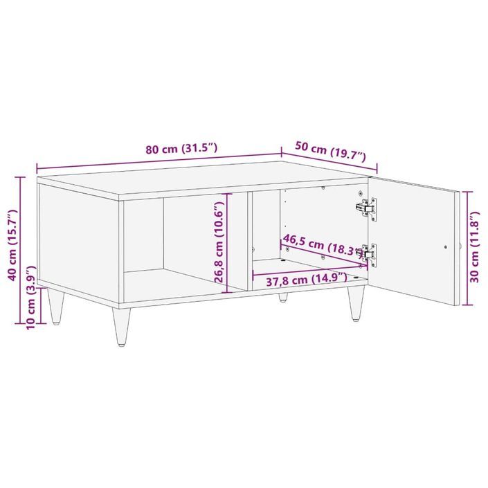 Table basse 80x50x40 cm bois de manguier massif - Photo n°12