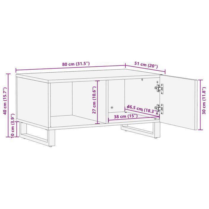 Table basse 80x51x40 cm bois de manguier massif brut - Photo n°10