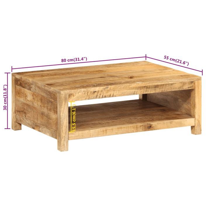 Table basse 80x55x30 cm bois de manguier massif - Photo n°8