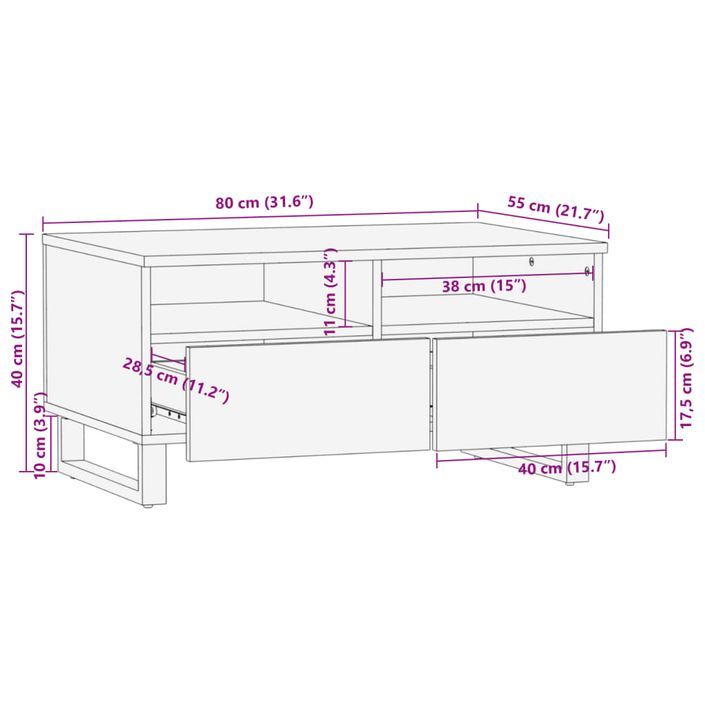 Table basse 80x55x40 cm bois de manguier massif - Photo n°10