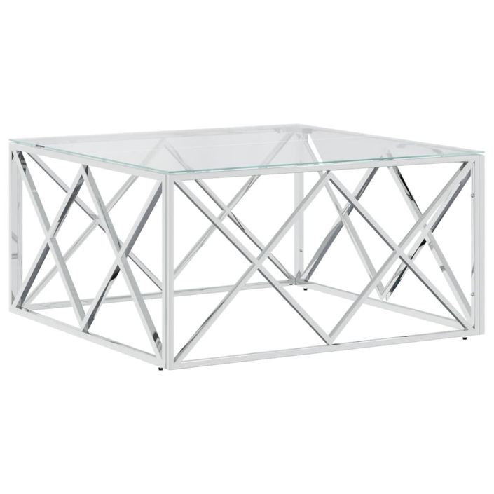 Table basse 80x80x40 cm acier inoxydable et verre - Photo n°1