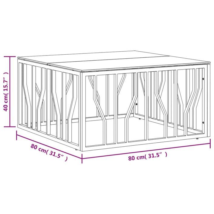 Table basse 80x80x40 cm acier inoxydable et verre - Photo n°6