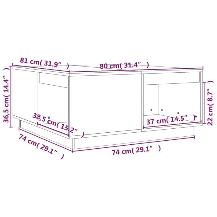 Table basse 80x81x36,5 cm Bois massif de pin - Photo n°8