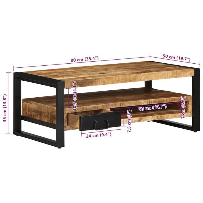 Table basse 90x50x36 cm bois de manguier massif brut - Photo n°12