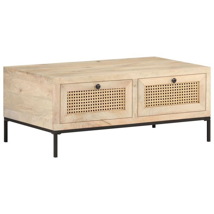 Table basse 90x50x37 cm Bois de manguier et canne naturelle - Photo n°1