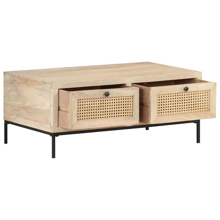 Table basse 90x50x37 cm Bois de manguier et canne naturelle - Photo n°4