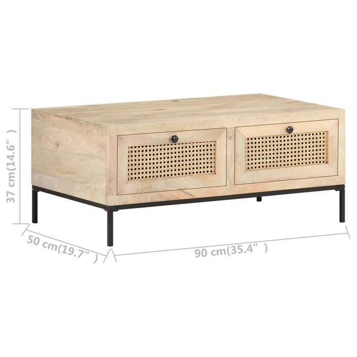 Table basse 90x50x37 cm Bois de manguier et canne naturelle - Photo n°7