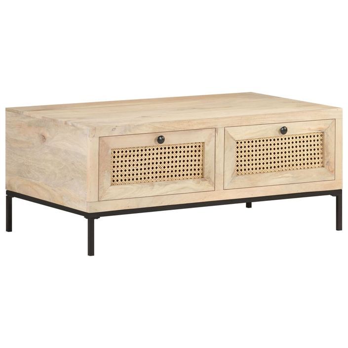 Table basse 90x50x37 cm Bois de manguier et canne naturelle - Photo n°9