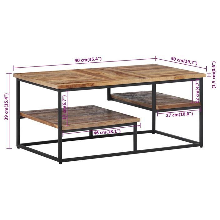 Table basse 90x50x39 cm teck de récupération massif - Photo n°8