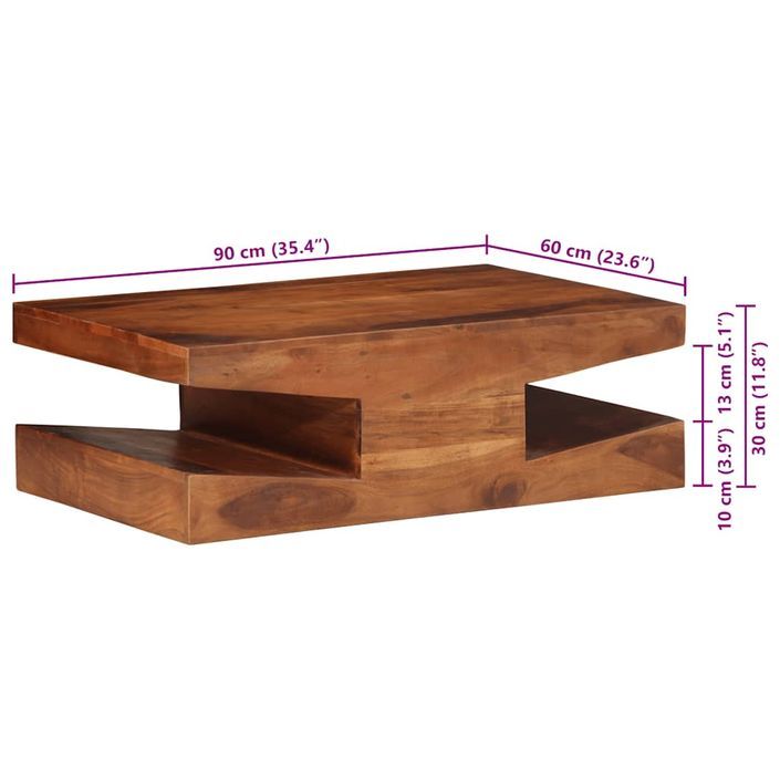 Table basse 90x60x30 cm bois massif d'acacia - Photo n°8