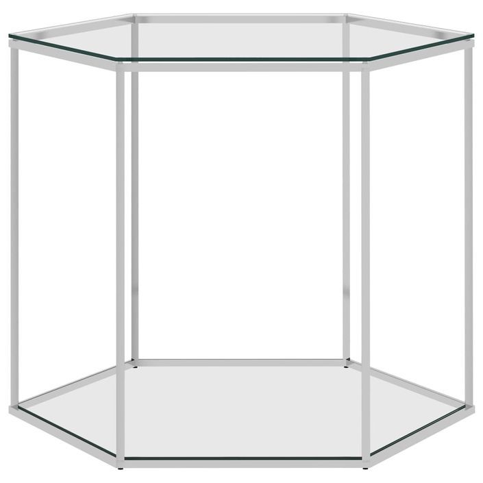 Table basse Argenté 60x53x50 cm Acier inoxydable et verre - Photo n°2