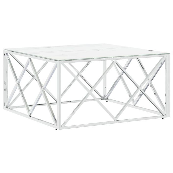 Table basse argenté 80x80x40 cm acier inoxydable et verre - Photo n°2