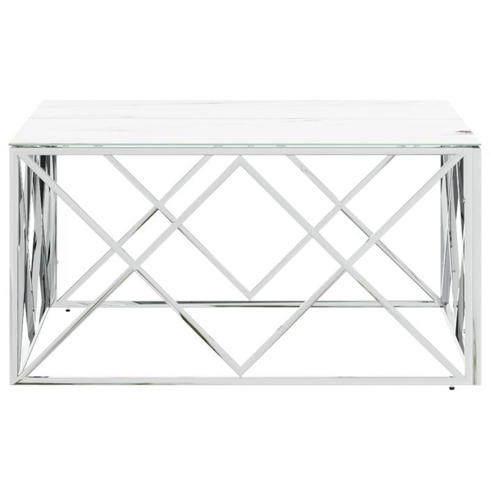 Table basse argenté 80x80x40 cm acier inoxydable et verre - Photo n°3