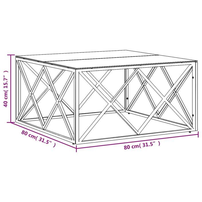 Table basse argenté 80x80x40 cm acier inoxydable et verre - Photo n°6