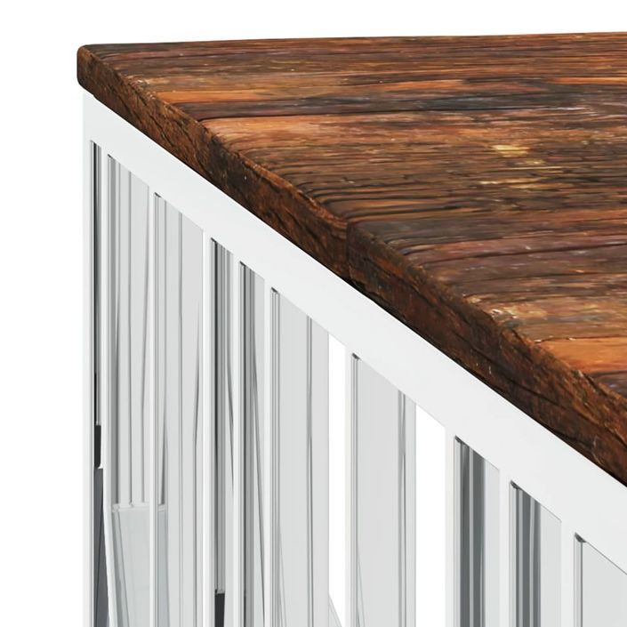 Table basse argenté acier inoxydable/bois massif récupération - Photo n°5