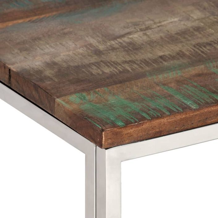 Table basse argenté acier inoxydable/bois massif récupération - Photo n°4