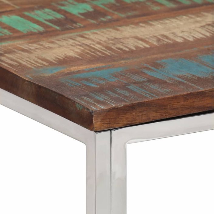 Table basse argenté acier inoxydable/bois massif récupération - Photo n°4