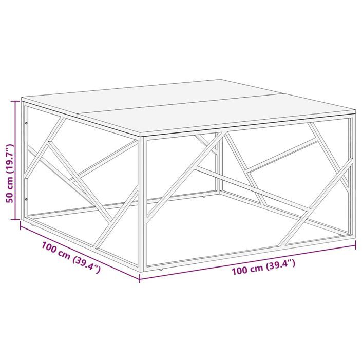 Table basse argenté acier inoxydable/bois massif récupération - Photo n°9