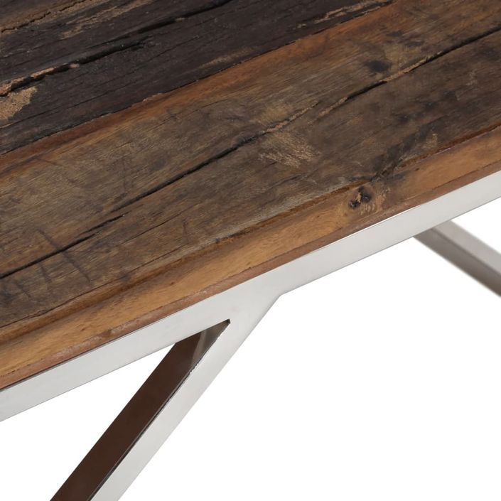 Table basse argenté acier inoxydable et bois de mélèze massif - Photo n°5