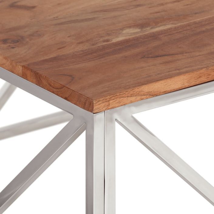 Table basse argenté acier inoxydable et bois massif d'acacia - Photo n°5