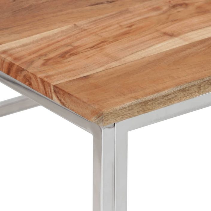 Table basse argenté acier inoxydable et bois massif d'acacia - Photo n°5