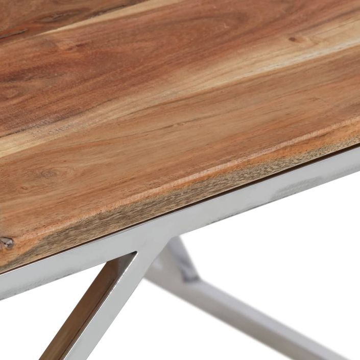 Table basse argenté acier inoxydable et bois massif d'acacia - Photo n°7