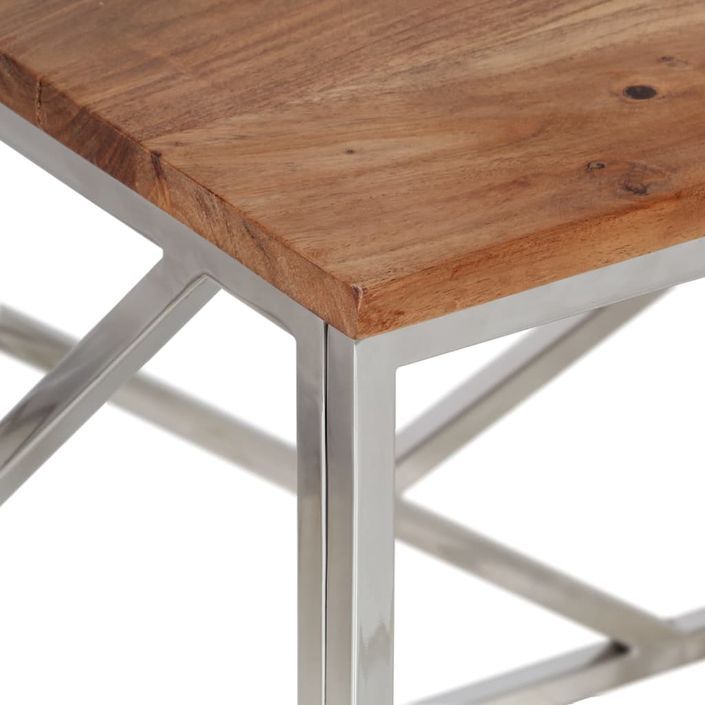 Table basse argenté acier inoxydable et bois massif d'acacia - Photo n°5