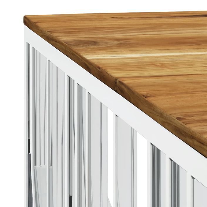 Table basse argenté acier inoxydable et bois massif d'acacia - Photo n°5