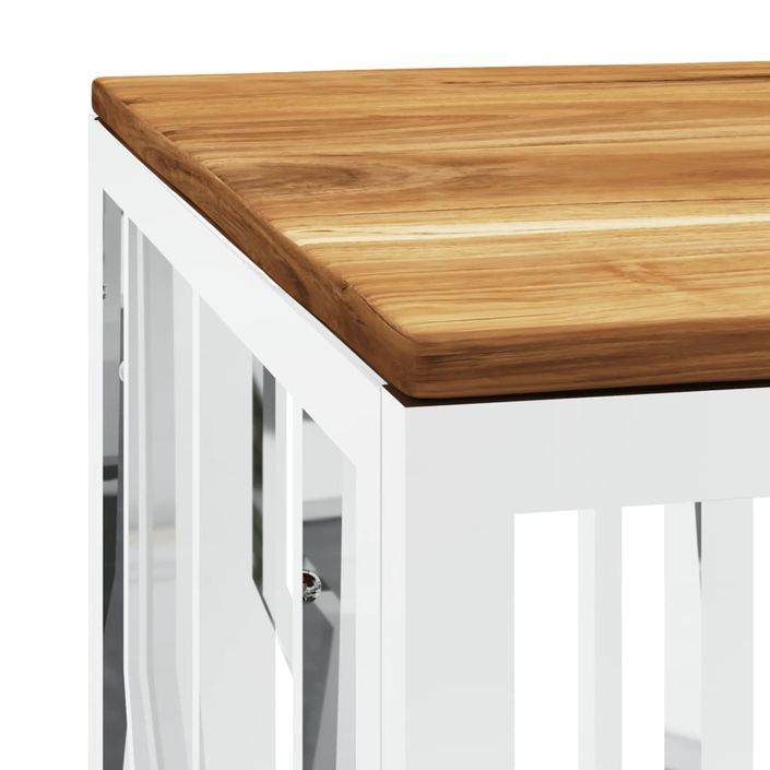 Table basse argenté acier inoxydable et bois massif d'acacia - Photo n°5