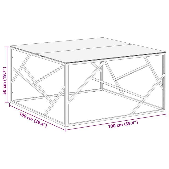 Table basse argenté acier inoxydable et verre trempé - Photo n°9