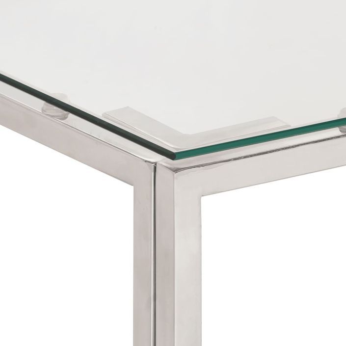 Table basse argenté acier inoxydable et verre trempé - Photo n°4