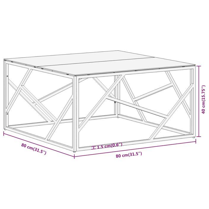 Table basse argenté acier inoxydable et verre trempé - Photo n°9