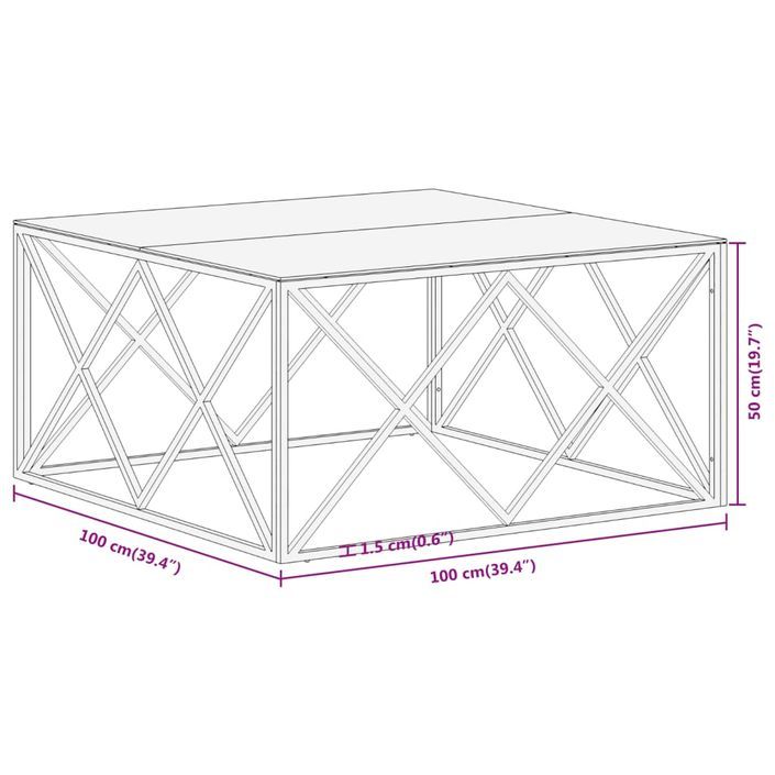 Table basse argenté acier inoxydable et verre trempé - Photo n°9