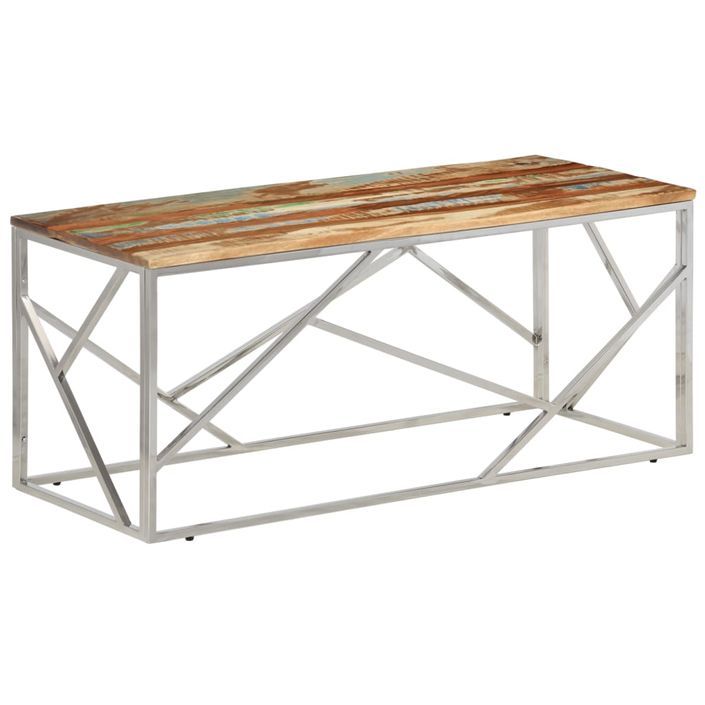 Table basse argenté inox et bois de récupération massif - Photo n°1