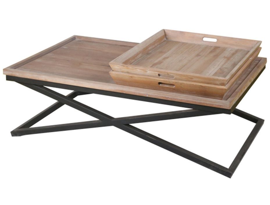 Table basse avec 2 plateaux modulables bois patiné clair Urah - Photo n°3